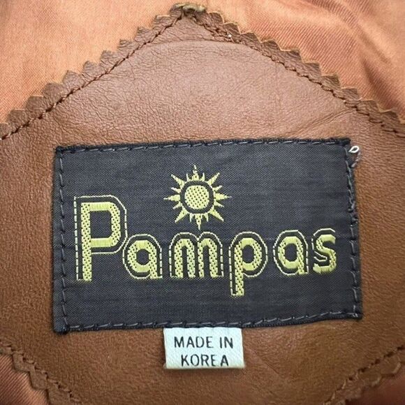 Vintage 70s Pampas Orange/Brown Leather Jacket Size 40 Button Up Mens Duster - Picture 4 of 12